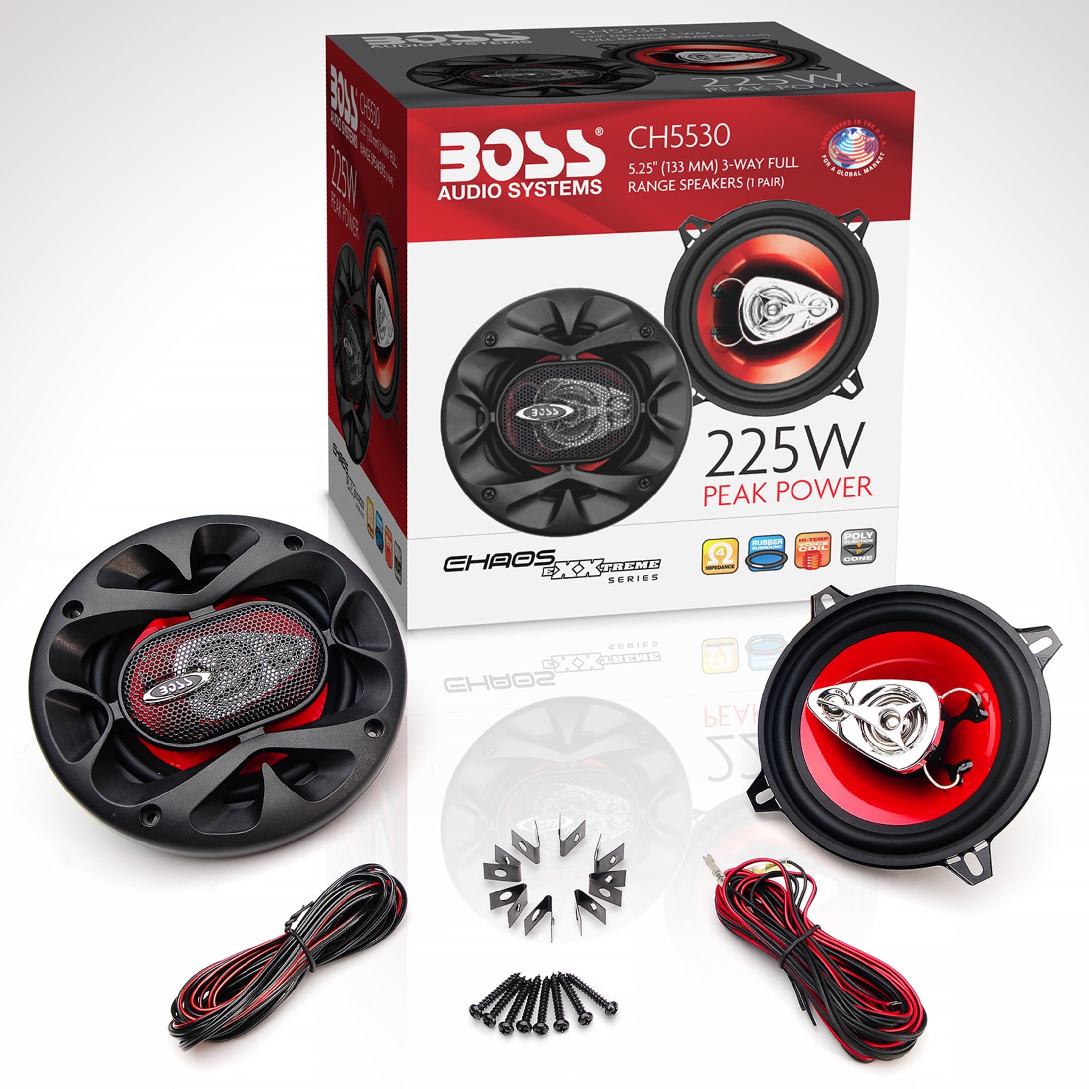 BOSS Audio 5.25” Car Speakers, 225 Watts, Full Range, 3 Way Pair.