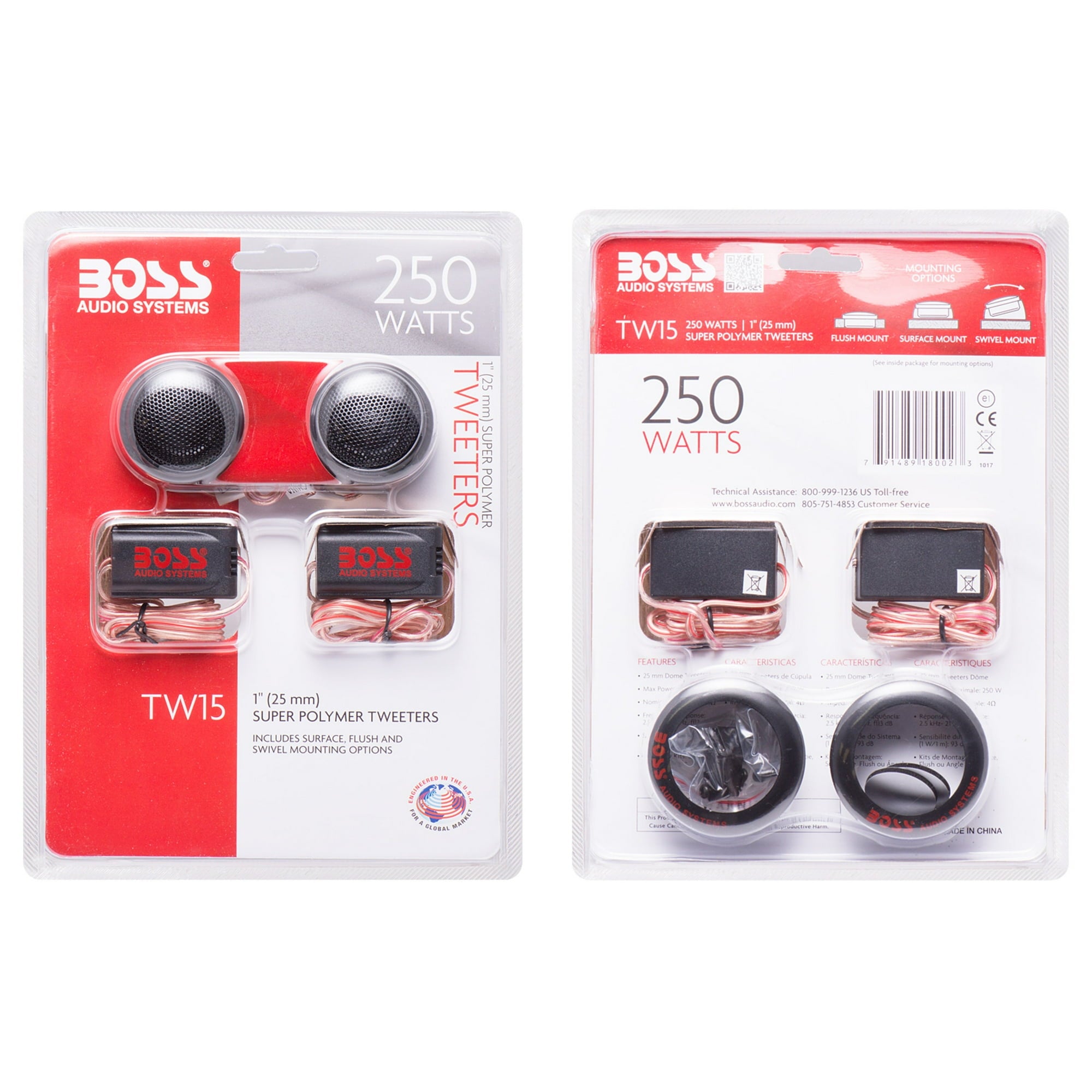 Boss Tw15 250W 1 Micro-Dome Tweeter W/ X-Over (Sold As Pair)