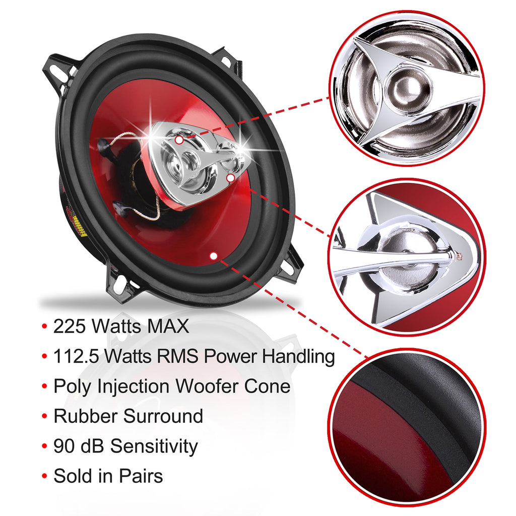 BOSS Audio 5.25” Car Speakers, 225 Watts, Full Range, 3 Way Pair.