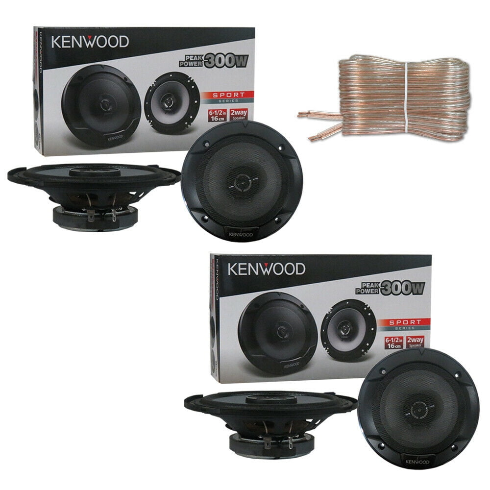 4 Speakers Kenwood 300W 6.5" 2-Way Sport Series Flush Mount Coaxial Speakers w/ Paper Tweeters with Speaker Wire