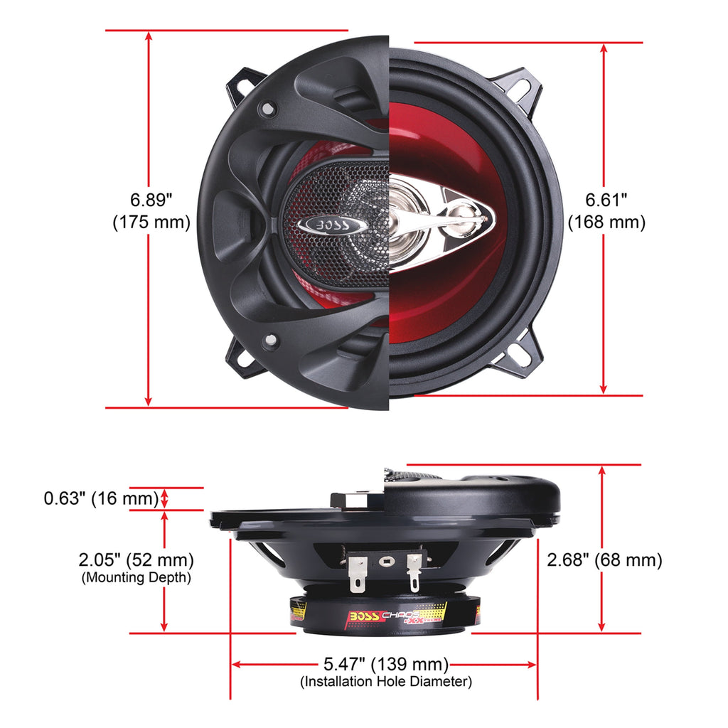 BOSS Audio 5.25” Car Speakers, 225 Watts, Full Range, 3 Way Pair.