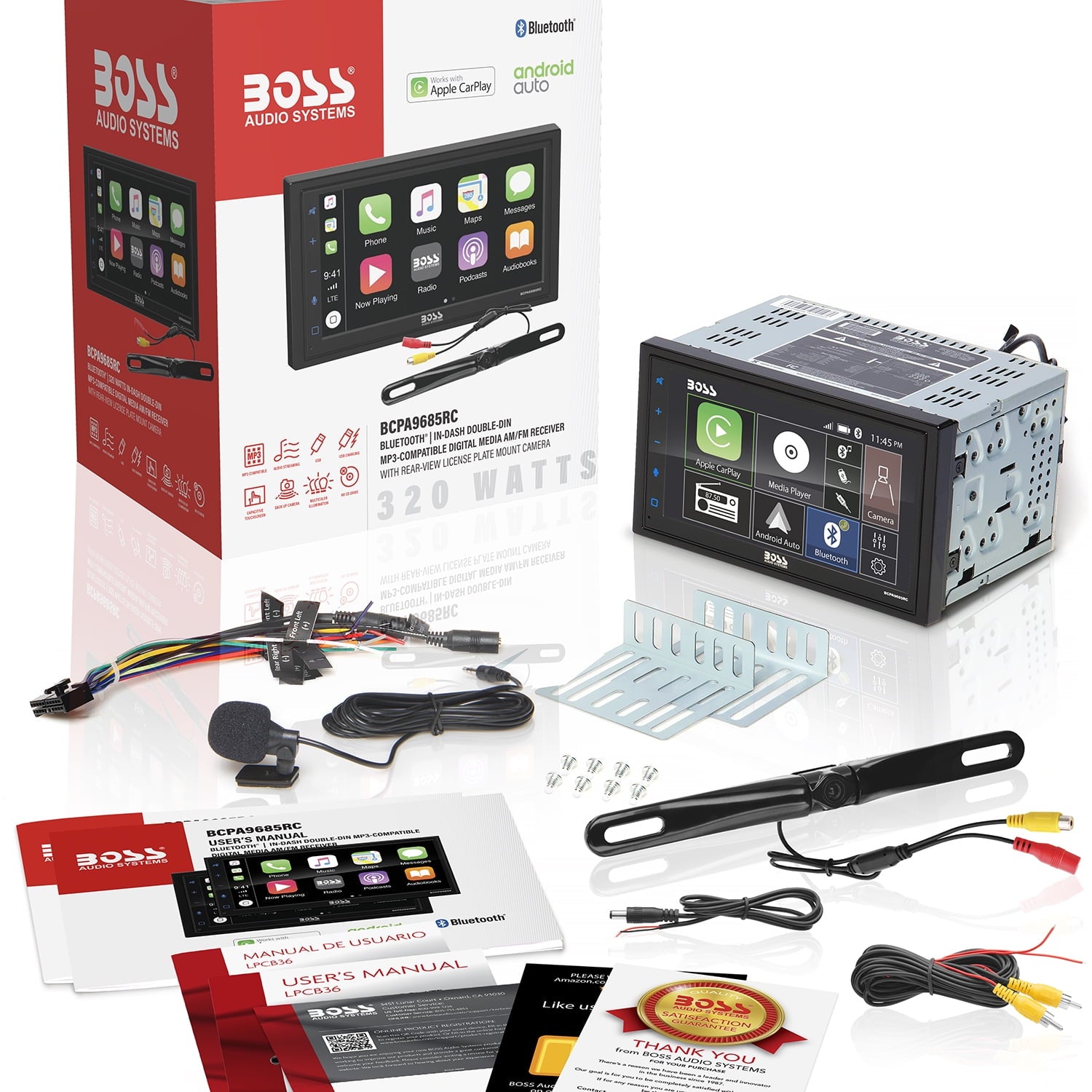 Boss Car Miltimedia .75" Double-DIN Touchscreen, Bluetooth AM/FM Radio Receiver - Black