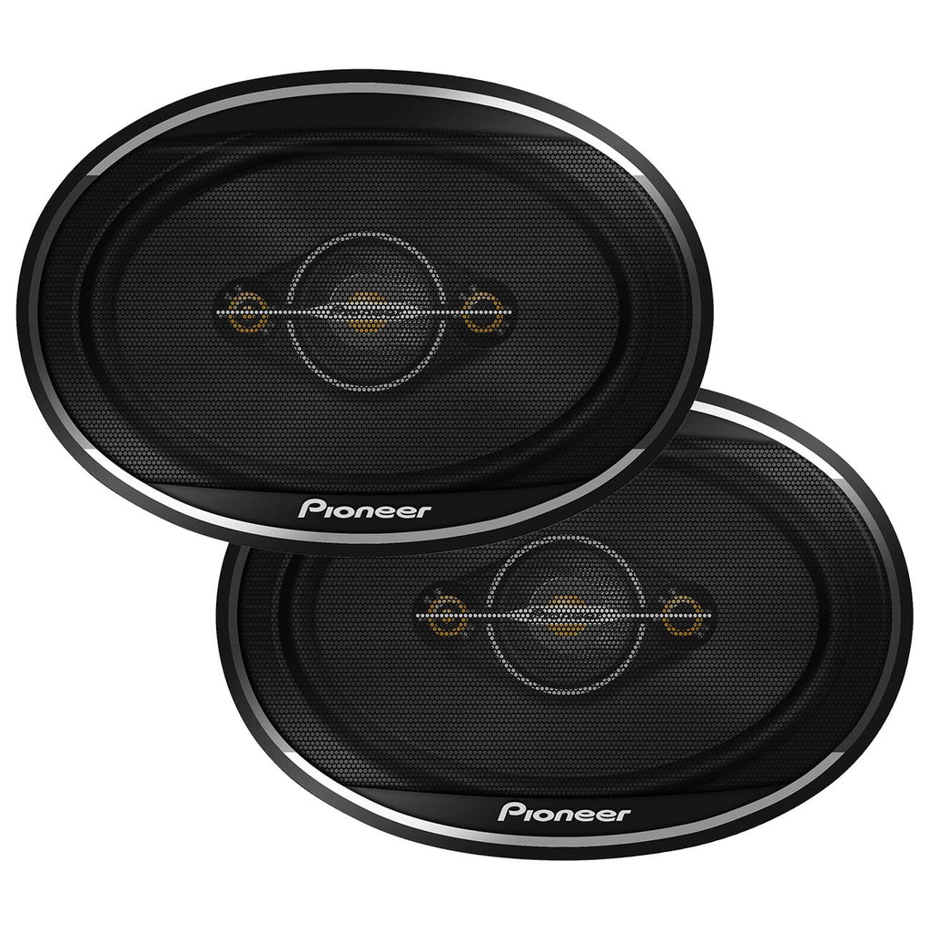 (Pack of 2) Pionner 4-Way Coaxial Car Audio Speakers, Full Range, Clear Sound Quality, Easy Installation and Enhanced Bass Response, Black and Gold Colored 6 x 9 Oval Speakers