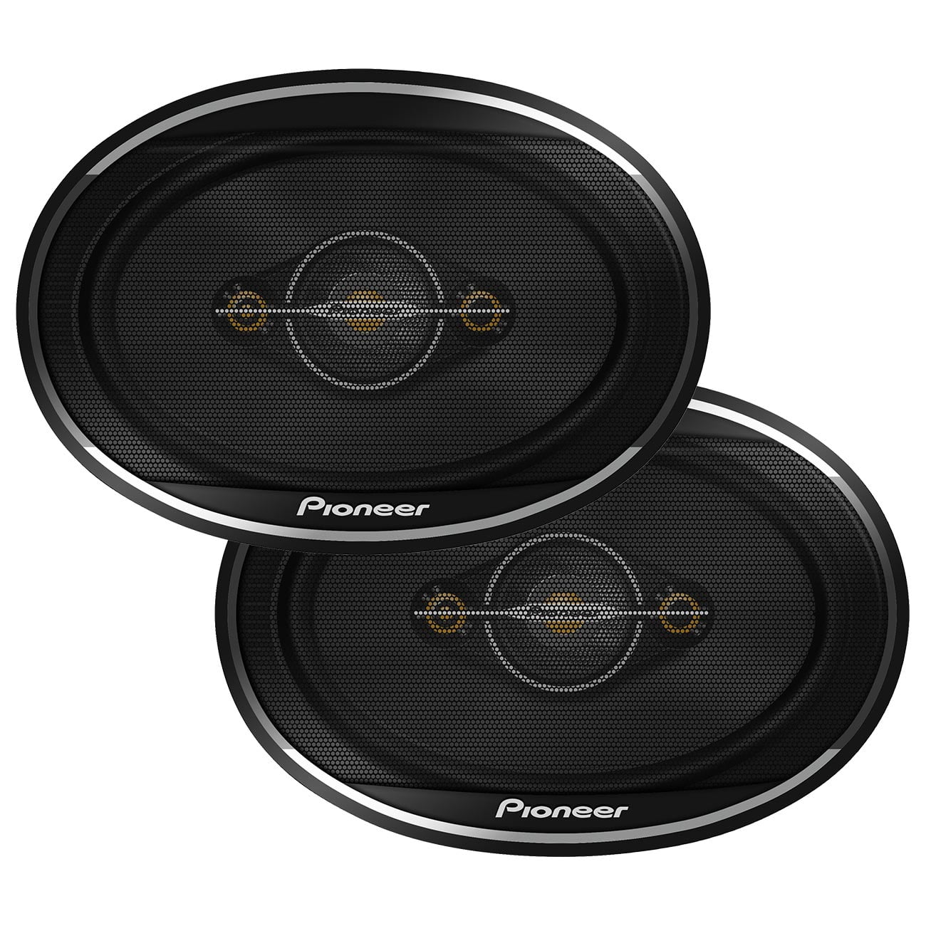 (Pack of 2) Pionner 4-Way Coaxial Car Audio Speakers, Full Range, Clear Sound Quality, Easy Installation and Enhanced Bass Response, Black and Gold Colored 6 x 9 Oval Speakers