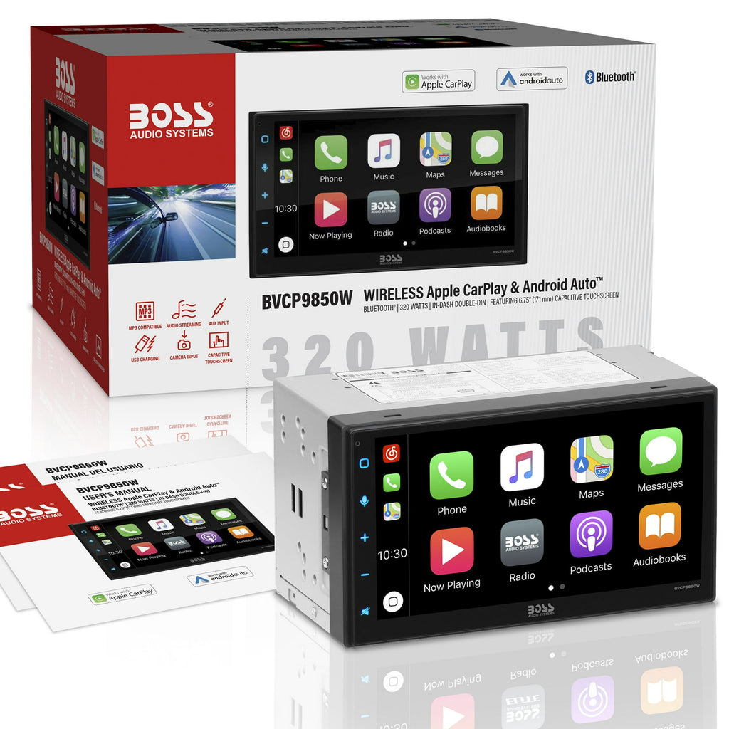 BOSS Wireless Apple CarPlay Car Stereo - Android Auto, Bluetooth, Double DIN, 6.75" Touchscreen, AM/FM Radio
