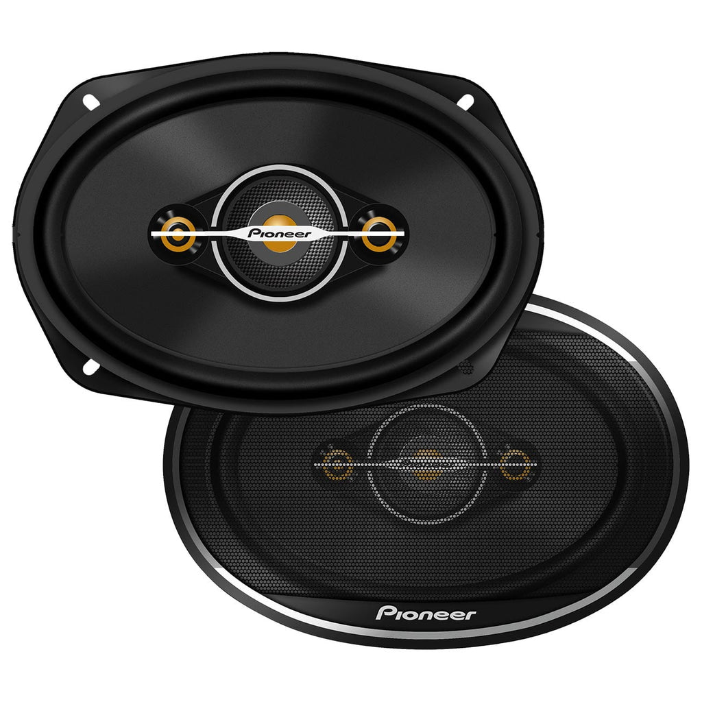 (Pack of 2) Pionner 4-Way Coaxial Car Audio Speakers, Full Range, Clear Sound Quality, Easy Installation and Enhanced Bass Response, Black and Gold Colored 6 x 9 Oval Speakers