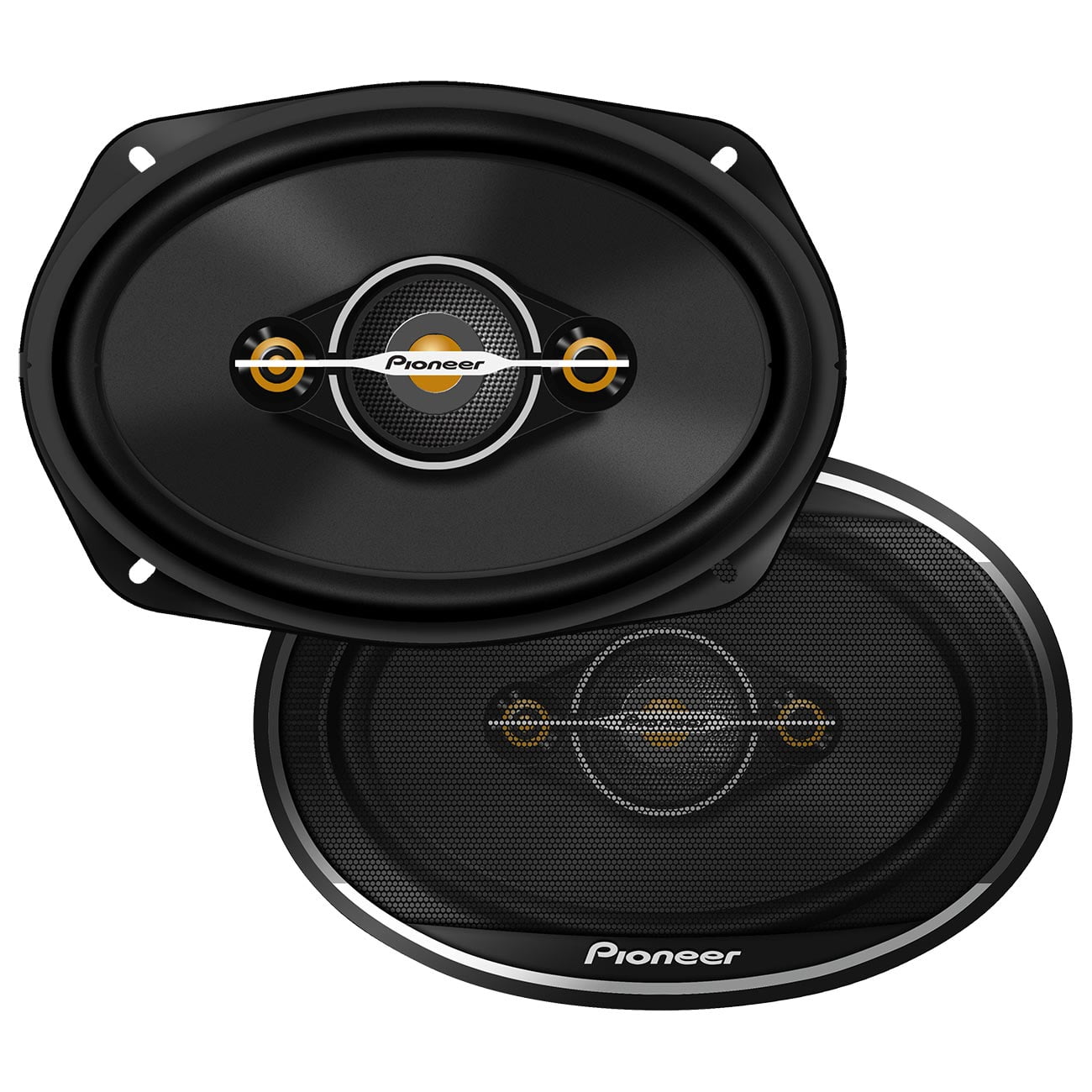 (Pack of 2) Pionner 4-Way Coaxial Car Audio Speakers, Full Range, Clear Sound Quality, Easy Installation and Enhanced Bass Response, Black and Gold Colored 6 x 9 Oval Speakers