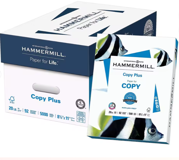 Papel Hammermill A4 8X11" Copy Paper 92 Brightness 2500 folhas, 5 Resmas por Case.