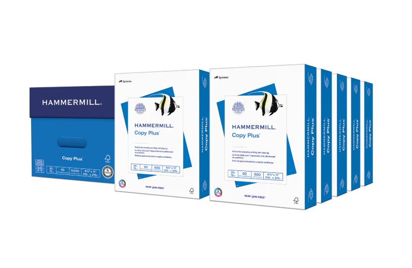 Papel Hammermill A4 8X11" Copy Paper 92 Brightness 2500 folhas, 5 Resmas por Case.
