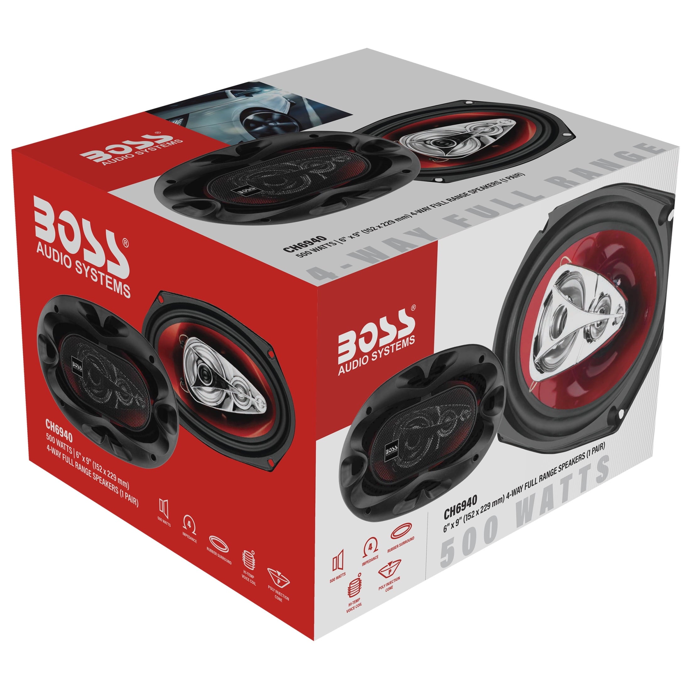 BOSS Audio 6” x 9” Car Speakers, 500 Watts, Full Range, 4 Way Pair.
