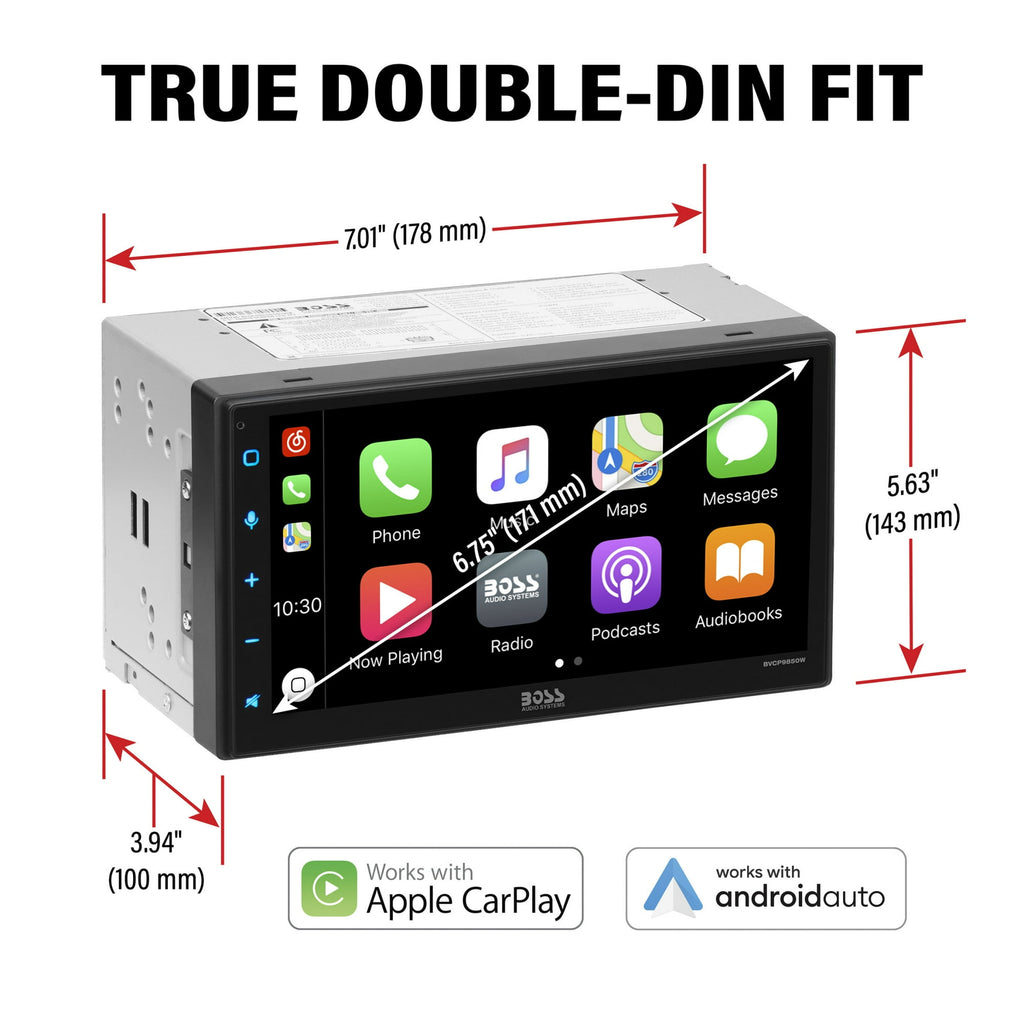 BOSS Wireless Apple CarPlay Car Stereo - Android Auto, Bluetooth, Double DIN, 6.75" Touchscreen, AM/FM Radio