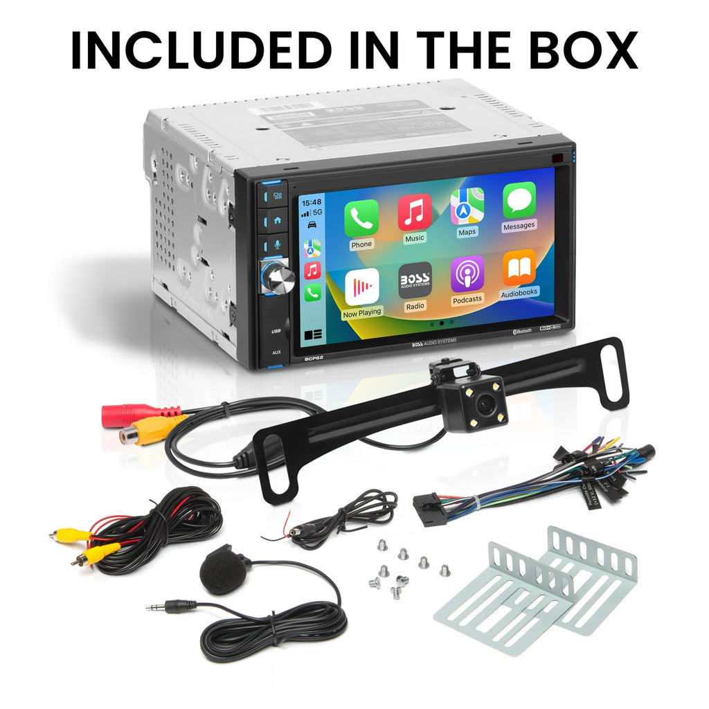 BOSS Car Multimedia Double DIN Car Stereo Apple Carplay, 6.2" Touchscreen Bluetooth Radio.