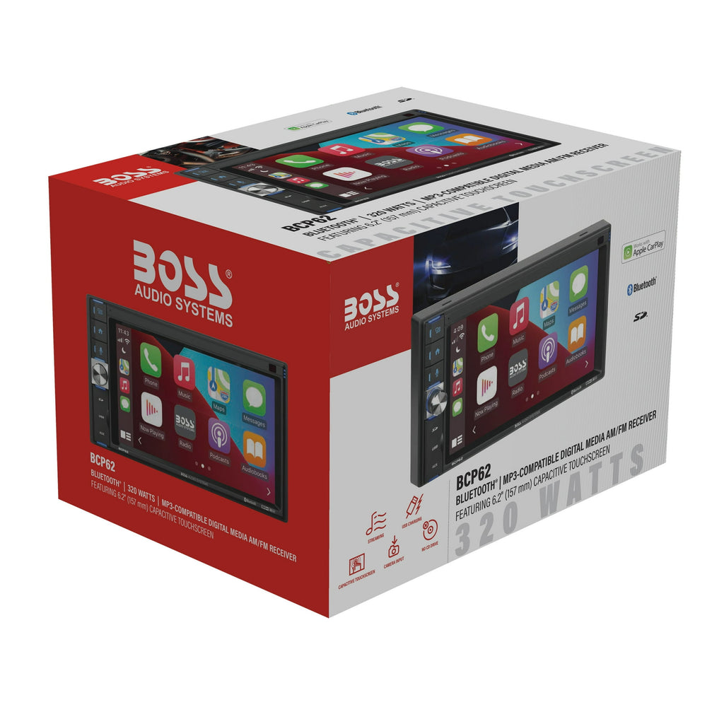 BOSS Double DIN Car Stereo Apple Carplay, 6.2" Touchscreen Bluetooth Radio