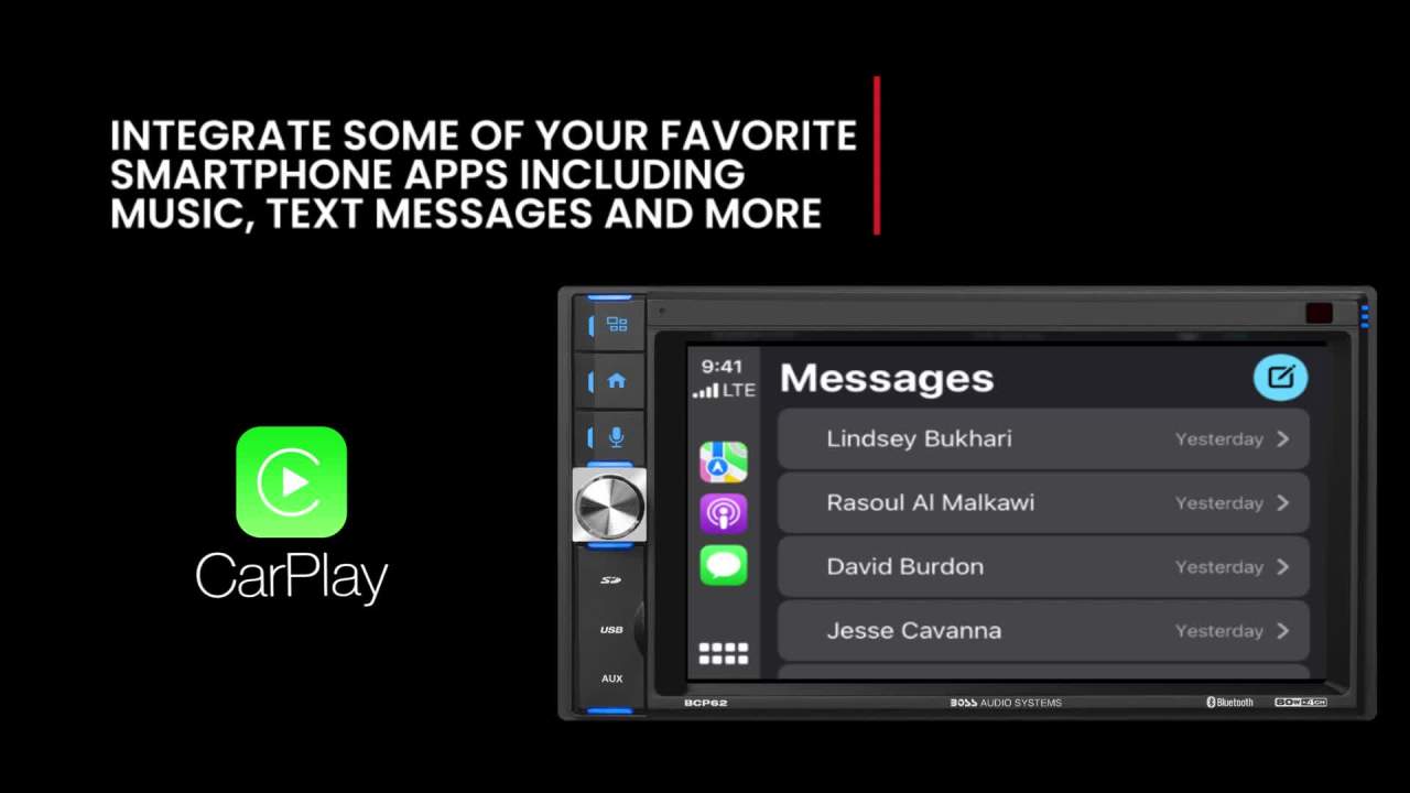 BOSS Car Multimedia Double DIN Car Stereo Apple Carplay, 6.2" Touchscreen Bluetooth Radio.