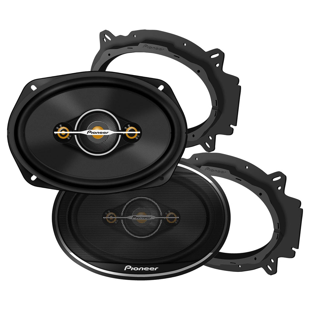 (Pack of 2) Pionner 4-Way Coaxial Car Audio Speakers, Full Range, Clear Sound Quality, Easy Installation and Enhanced Bass Response, Black and Gold Colored 6 x 9 Oval Speakers