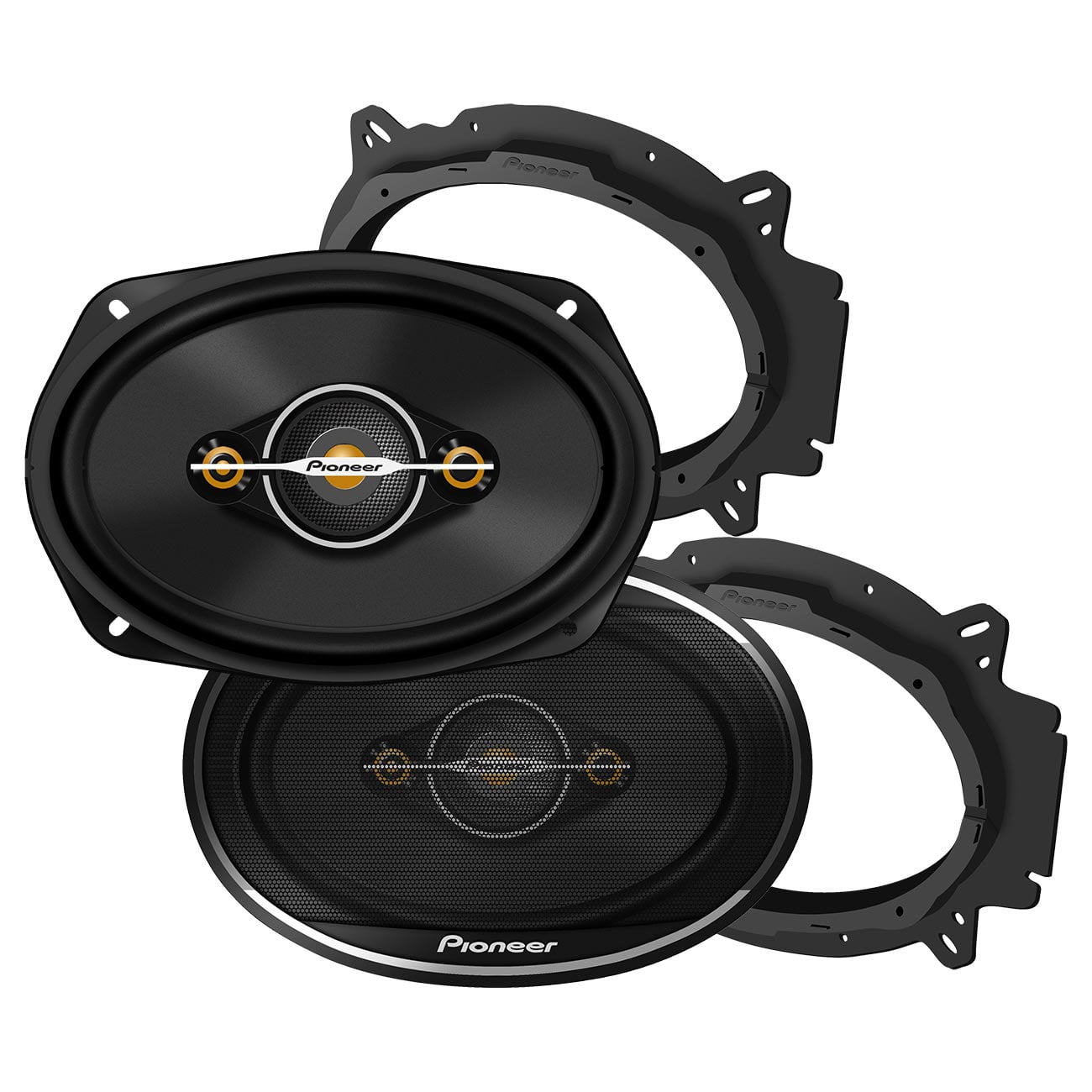 (Pack of 2) Pionner 4-Way Coaxial Car Audio Speakers, Full Range, Clear Sound Quality, Easy Installation and Enhanced Bass Response, Black and Gold Colored 6 x 9 Oval Speakers